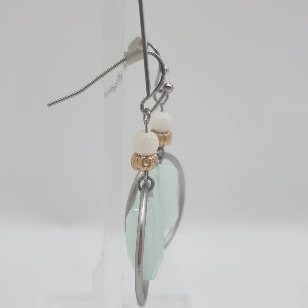 Bohemian Crystal Hoop Drop Earrings Mint Green Silver Gold Everyday Coastal